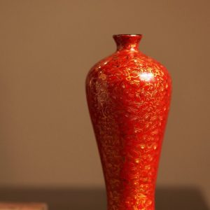 red gold trailing vine cloud pattern lacquer prunus vase